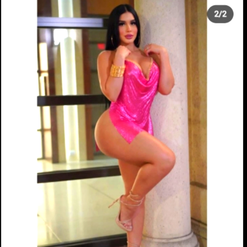 Hot pink and Gold Mini Sexy Metal chain dress.  Birthday . Beautiful one size
